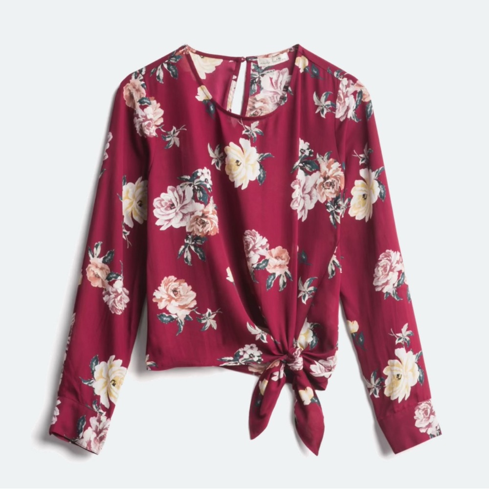 Stitch Fix Nine Britton Madyson Tie Detail Blouse, Burgundy, Floral, medium